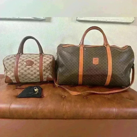 Authentic CELINE Blason pattern Suede Handbag Bostonbag Beige Vintage w/COA - Picture 2 of 14